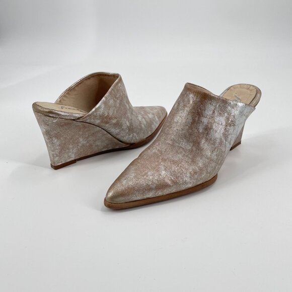 Free People Gold Metallic Slip On Wedge Galactica Mules Womens EU Size 36 - Picture 5 of 10